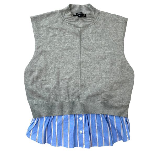 Central Park West Sweater Vest Mock Button Up NWT Medium Preppy Gray Blue - Picture 1 of 6